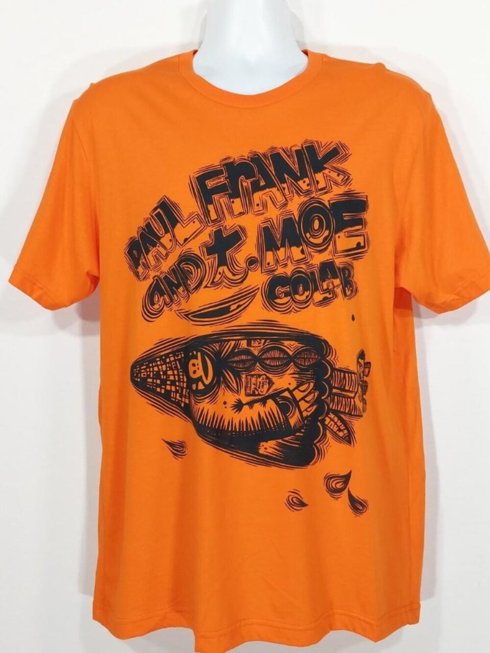 NWT Paul Frank T. Campbell (T. Moe) Collab Orange T-Shirt Y2k New w/flaw. Sz L.
